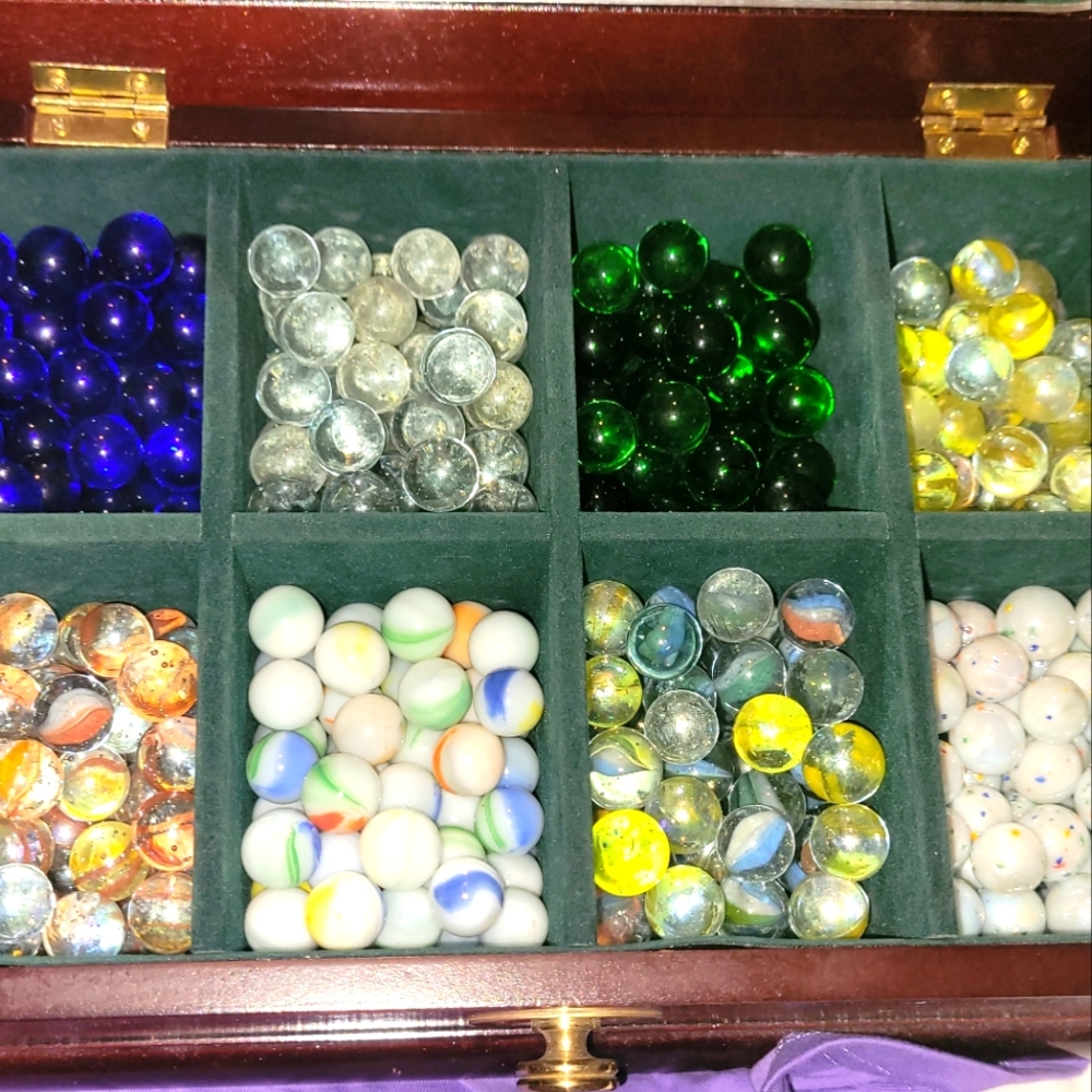 Antique handmade German marbles with box